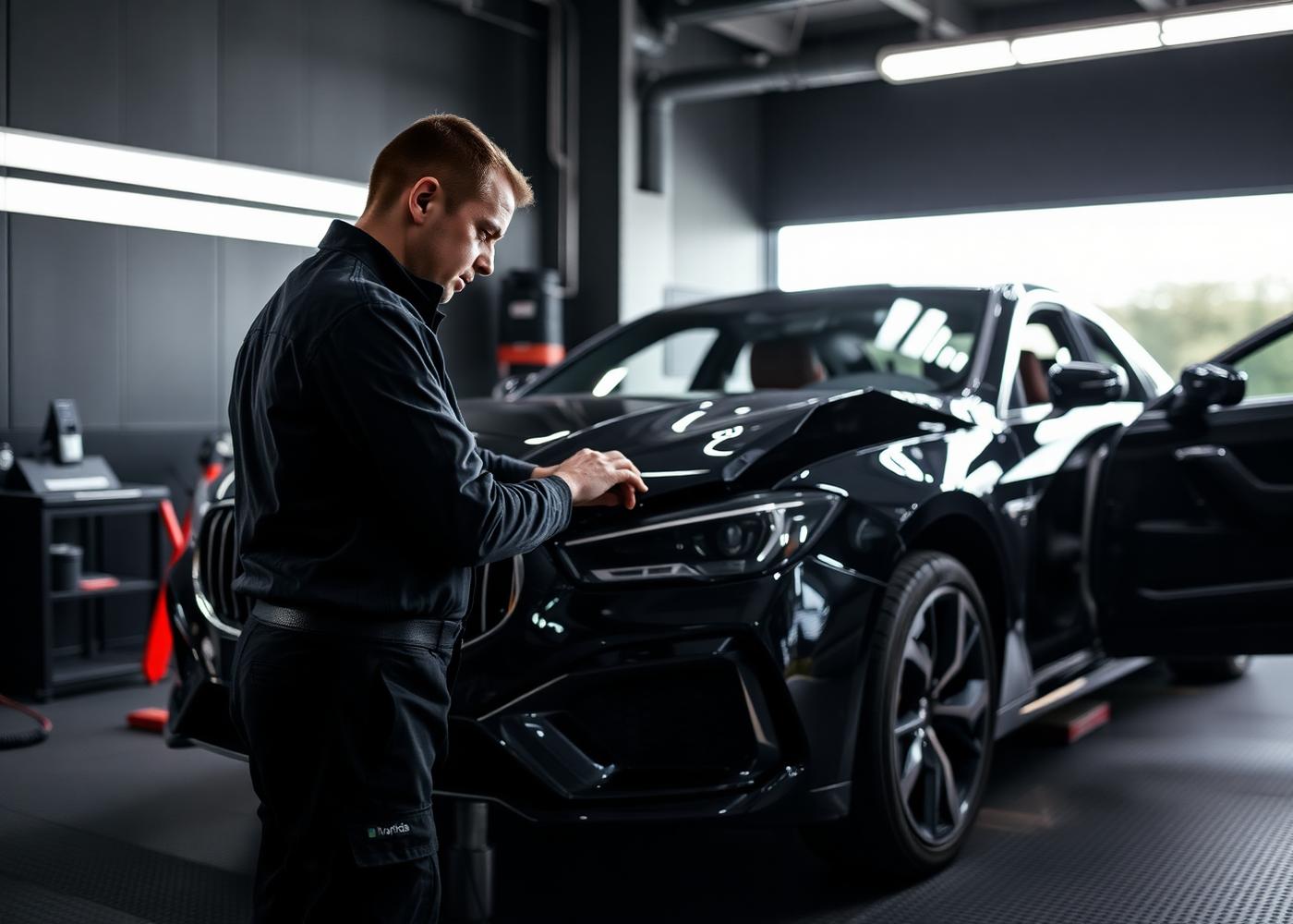 Certified collision technician at work