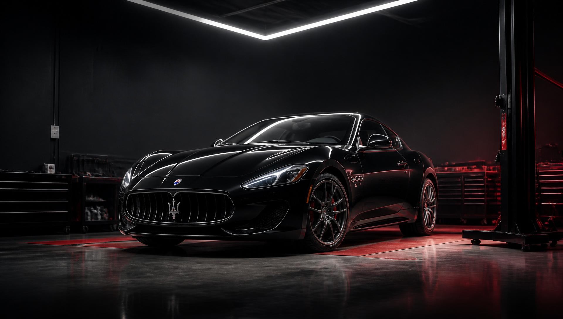 Luxury vehicle in collision repair bay